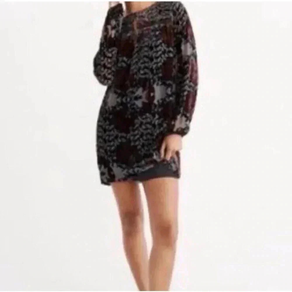 Abercrombie & Fitch Mini Dress S Floral Burnout Lined Black Burgundy Whimsigoth
